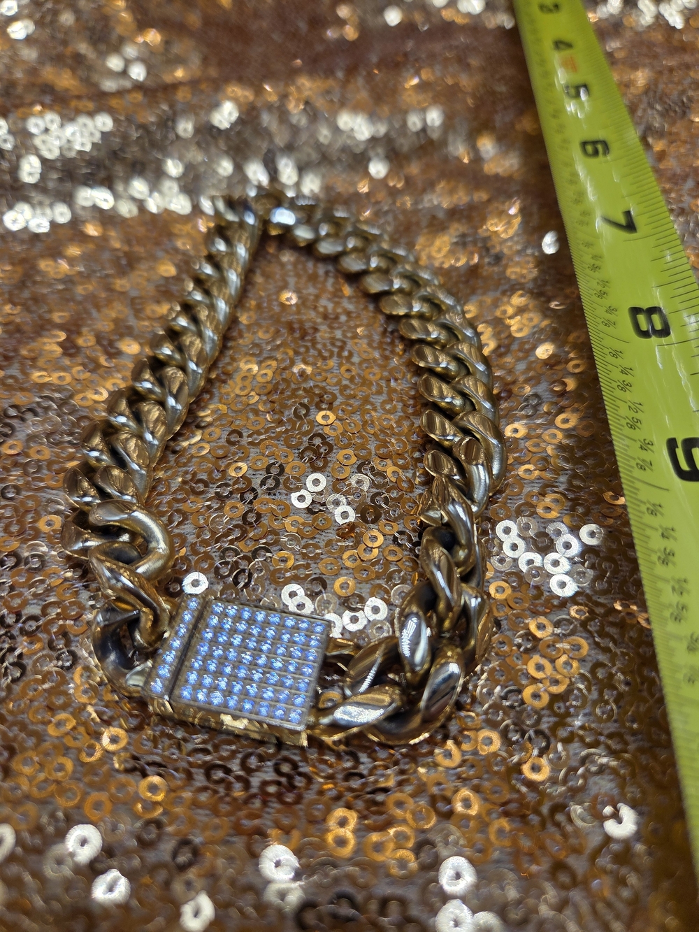 Gold Chain Bracelet with Pave Square Accent